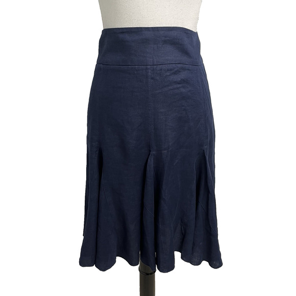 INC International Concepts Skirt sz 6 Navy Blue Linen Knee Flared Twirl Nautical - Picture 1 of 7
